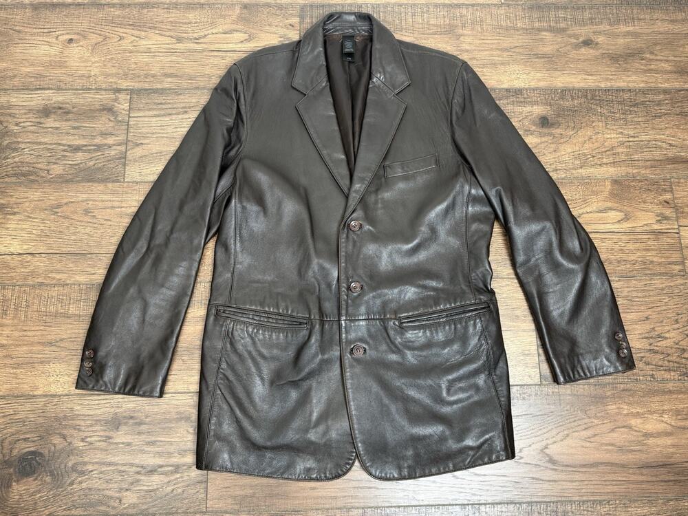 Vintage Mens Brown Leather Blazer Jacket Coat 40 Regular Claiborne